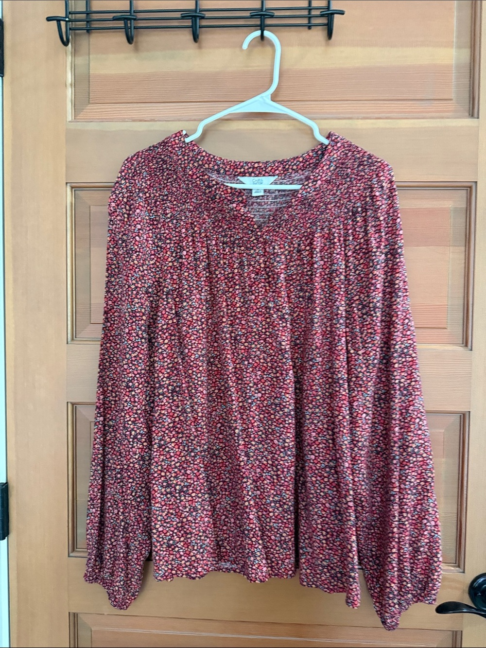 croft & barrow Red Micro Floral Long-Sleeve Blouse